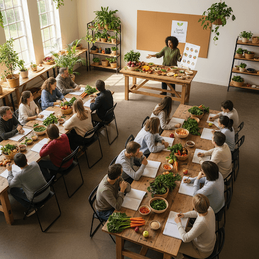 Instructor leading a community food skills workshop