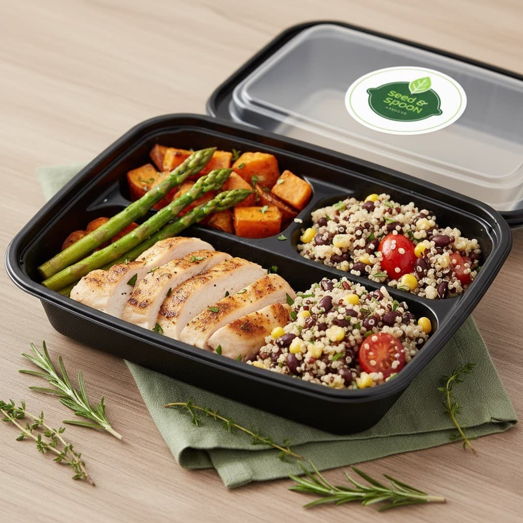 Prepared meals in branded Seed & Spoon packaging