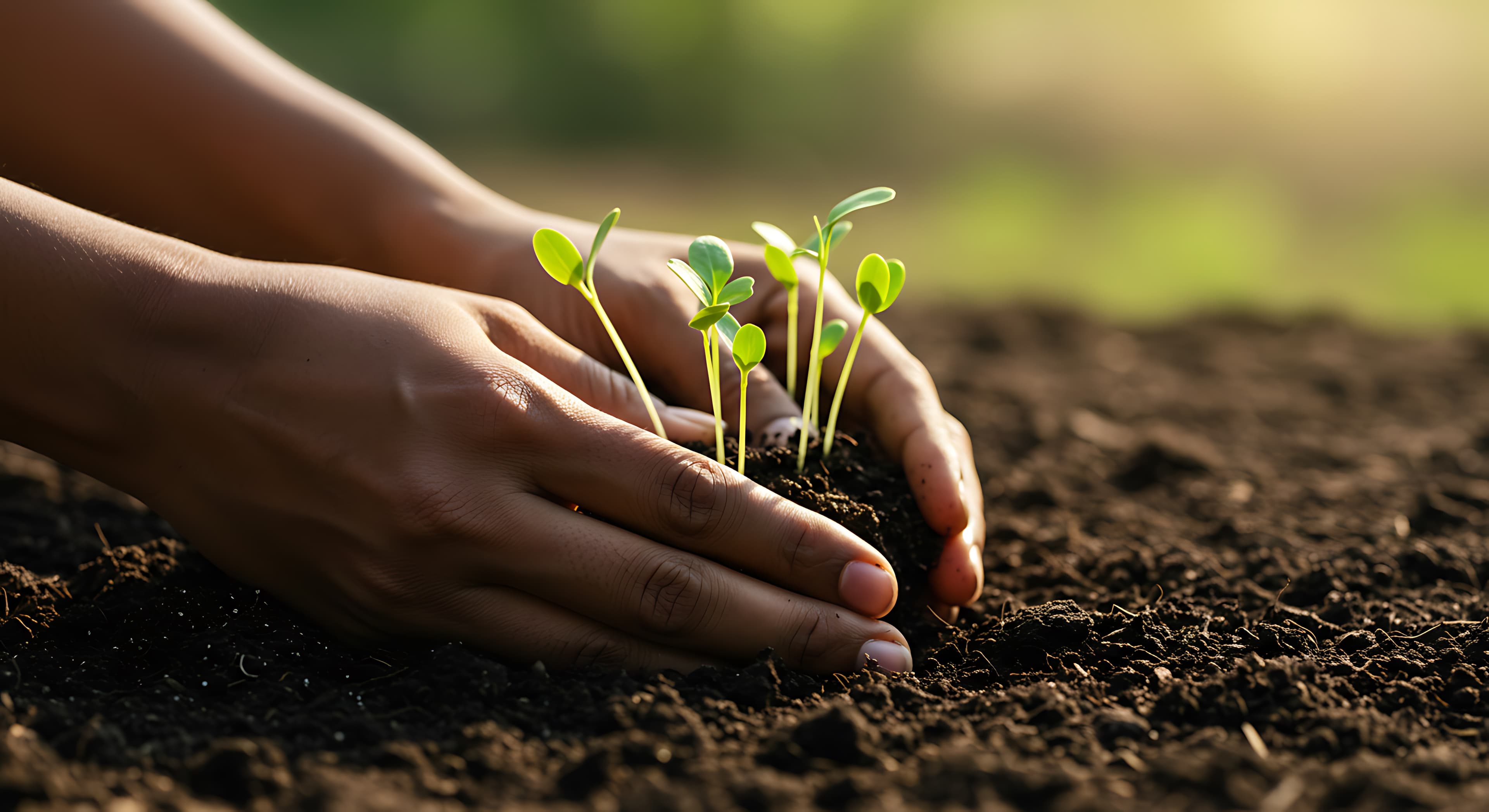 Hands planting seeds in soil
